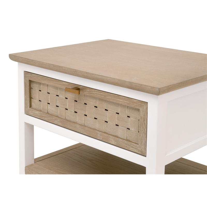 Pemberly Row Oak Basket Weave 1-Drawer Side Table in Smoke Gray