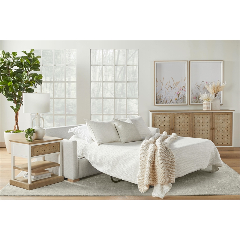 Pemberly Row Oak Basket Weave 1-Drawer Side Table in Smoke Gray