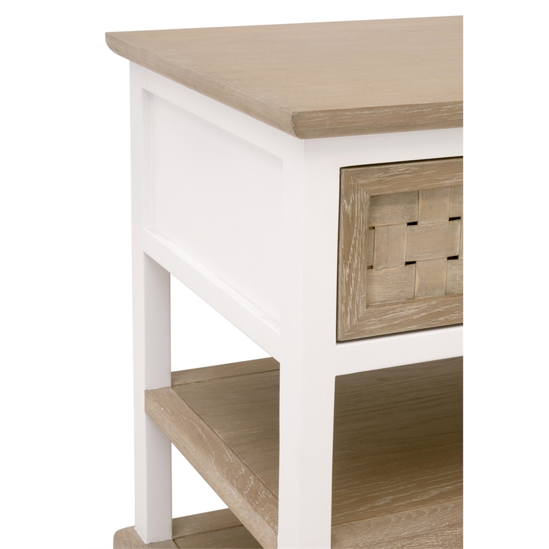 Pemberly Row Oak Basket Weave 1-Drawer Side Table in Smoke Gray