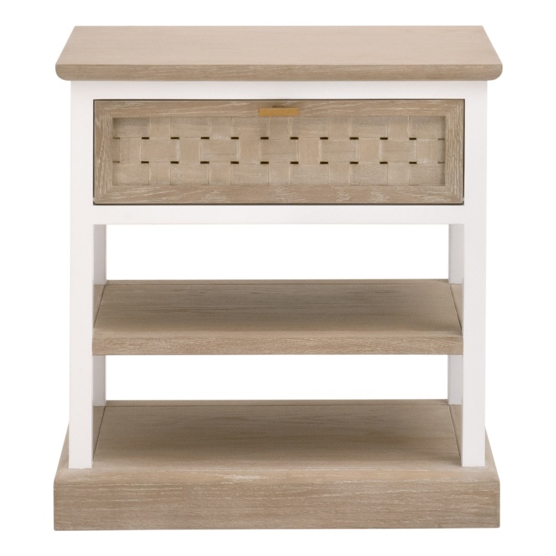 Pemberly Row Oak Basket Weave 1-Drawer Side Table in Smoke Gray