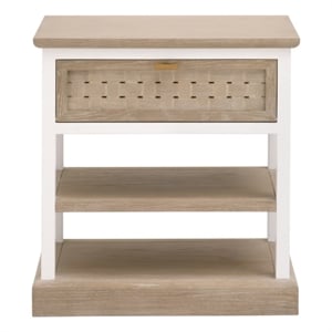 Pemberly Row Oak Basket Weave 1-Drawer Side Table in Smoke Gray