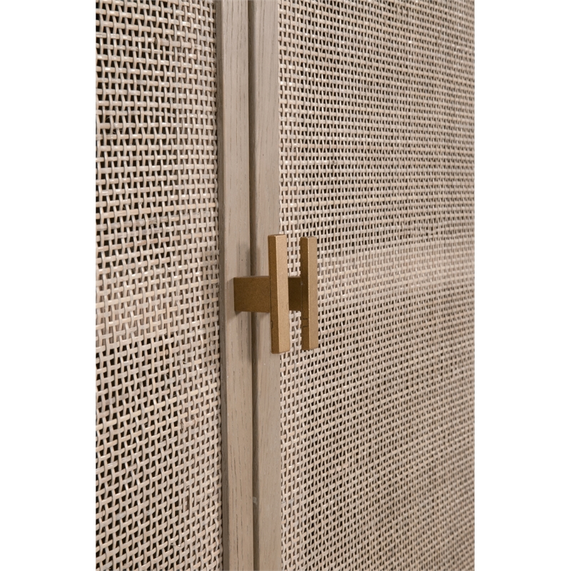 Pemberly Row Cane Front Oak 2-Door Media Sideboard in Smoke Gray