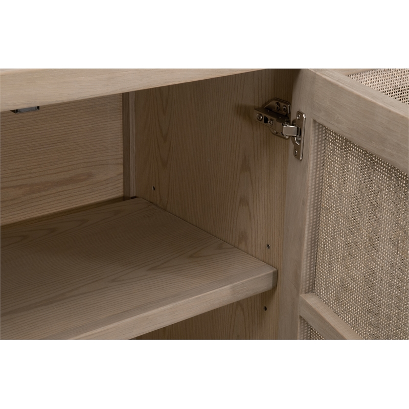 Pemberly Row Cane Front Oak 2-Door Media Sideboard in Smoke Gray