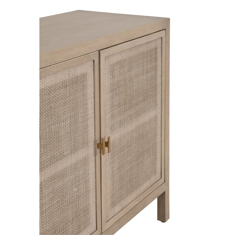 Pemberly Row Cane Front Oak 2-Door Media Sideboard in Smoke Gray