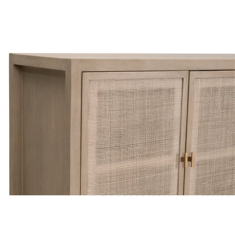 Pemberly Row Cane Front Oak 2-Door Media Sideboard in Smoke Gray