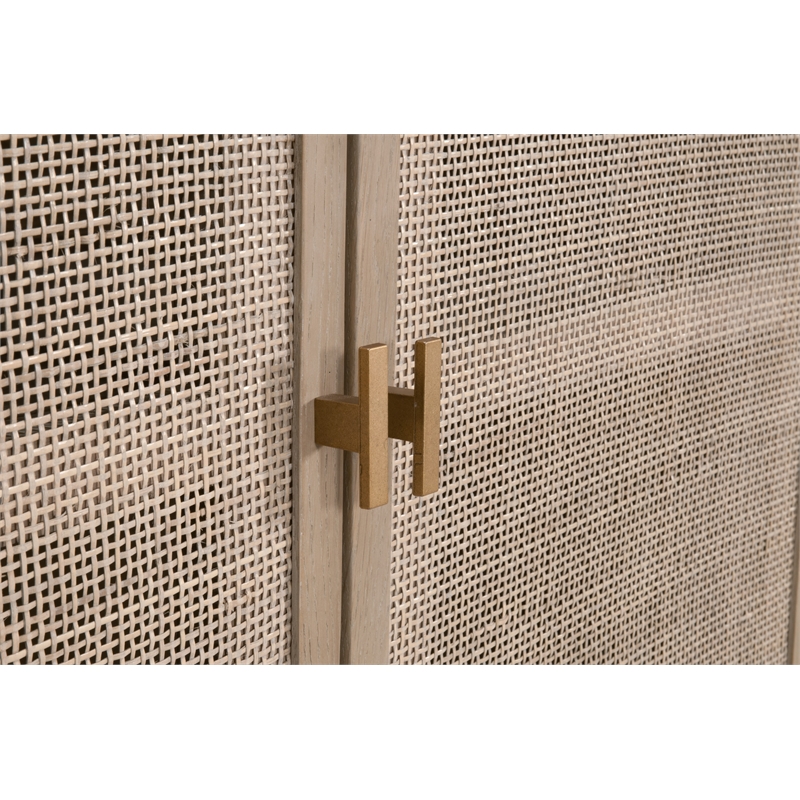 Pemberly Row Cane Front Oak 2-Door Media Sideboard in Smoke Gray