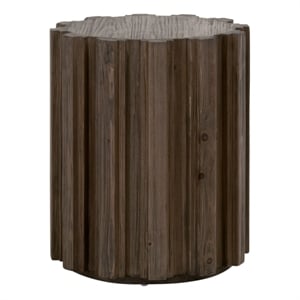Pemberly Row Reclaimed Pine Fluted Round Accent Table in Brown