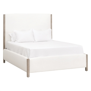 Pemberly Row Contemporary 66&quot Wide Upholstered Oak Queen Bed in Pearl