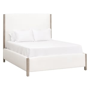 Pemberly Row Contemporary 82&quot Wide Upholstered Oak King Bed in Pearl