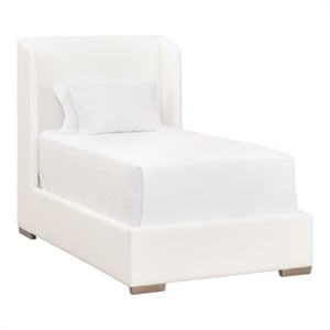 Pemberly Row Contemporary 44.25&quot Upholstered Oak Wing Twin Bed in Pearl