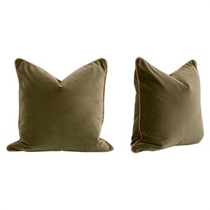 Pemberly Row 22&quot Down-Filled Olive Velvet Leather-Piped Pillow