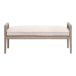 Pemberly Row Contemporary 52&quot Cane Inlay Oak Bench in Beige Linen