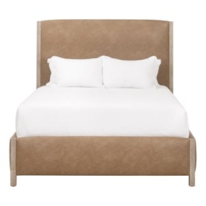 Pemberly Row Upholstered Queen Bed 66&quot x 61&quot in Tan Vegan Leather