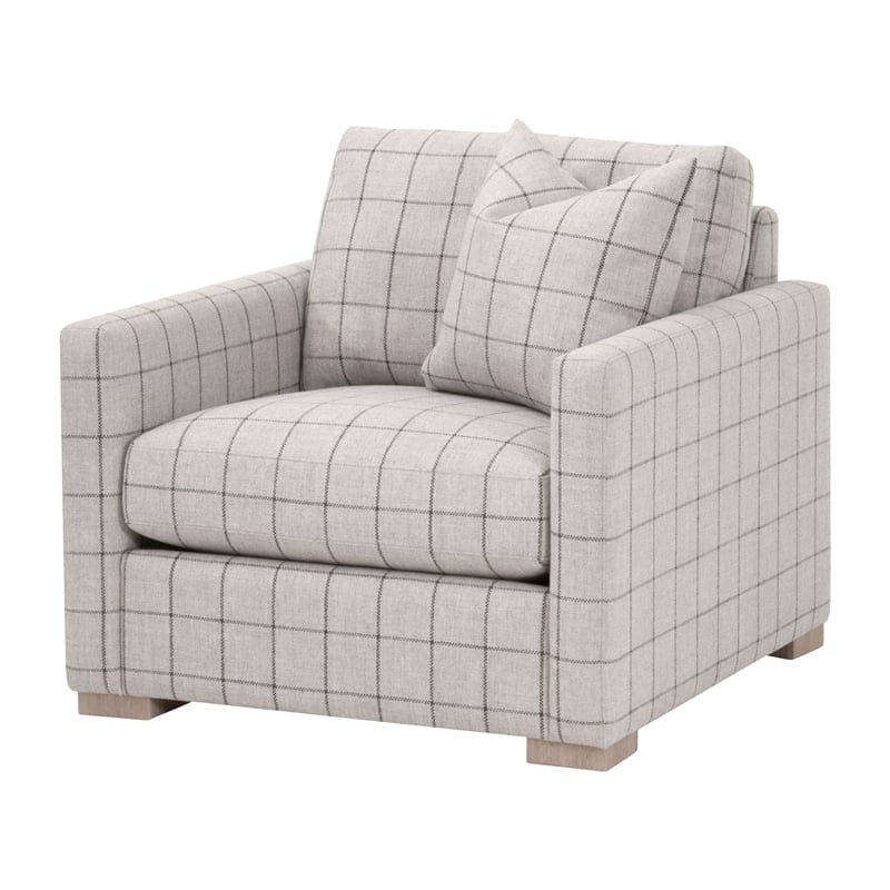 Pemberly Row Slim Arm Sofa Chair in Windowpane Cement With Oak Feet