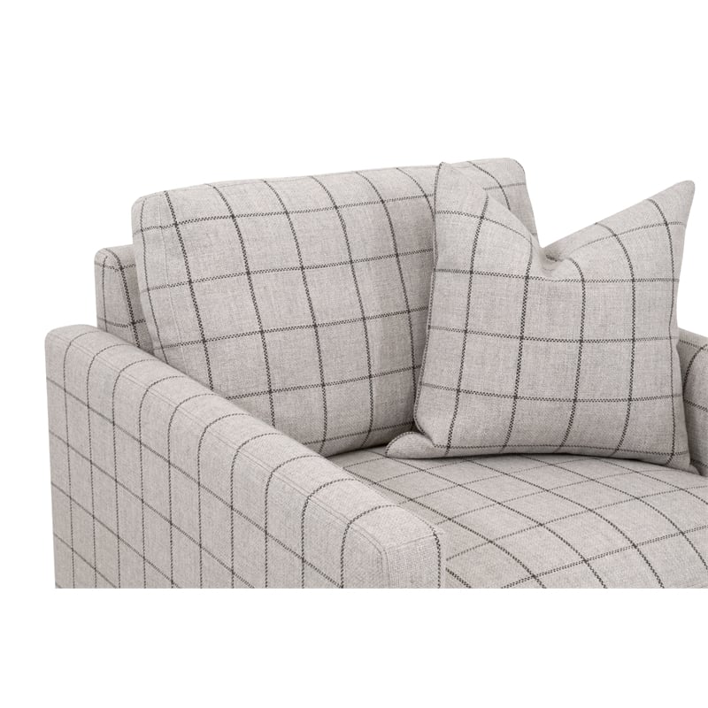 Pemberly Row Slim Arm Sofa Chair in Windowpane Cement With Oak Feet