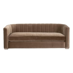 Pemberly Row Contemporary 87&quot Channel Back Sofa in Brown Caramel Velvet
