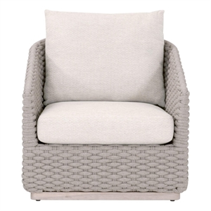 Pemberly Row Outdoor Rope and Teak Sofa Chair 33&quotW in Off White