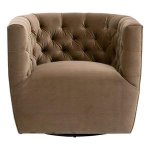 Pemberly Row Tufted 360-Degree Swivel Club Chair 33&quotW in Brown