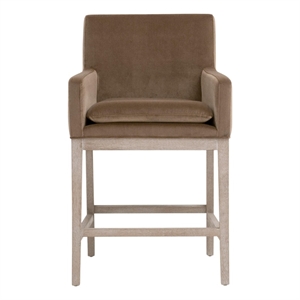 Pemberly Row Velvet Counter Stool 24&quot x 38.5&quot in Brown With Oak Base