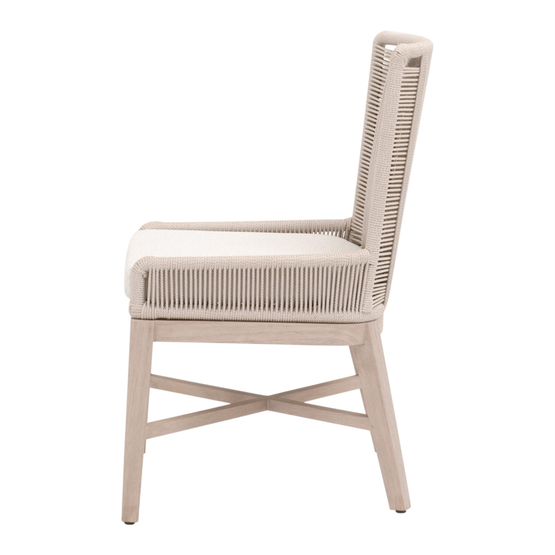 Pemberly Row Outdoor Teak and Rope Dining Chair in White (Set of 2)