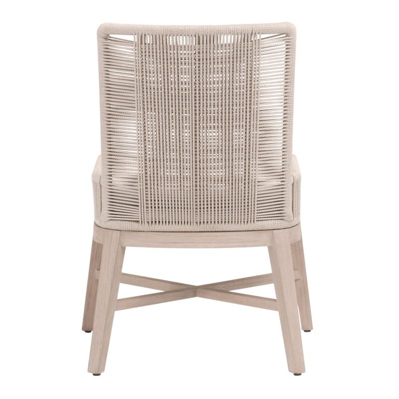 Pemberly Row Outdoor Teak and Rope Dining Chair in White (Set of 2)