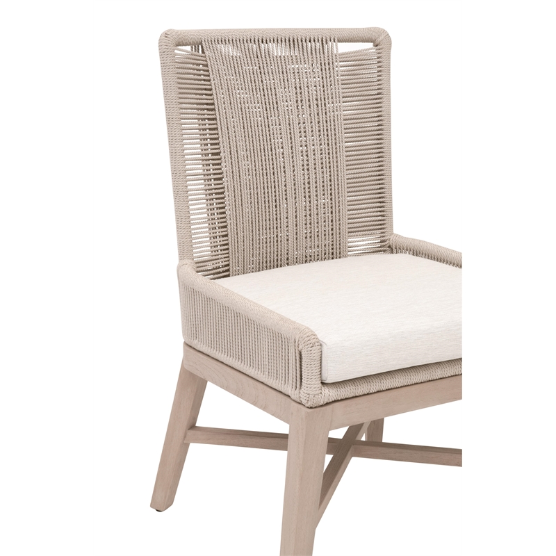Pemberly Row Outdoor Teak and Rope Dining Chair in White (Set of 2)