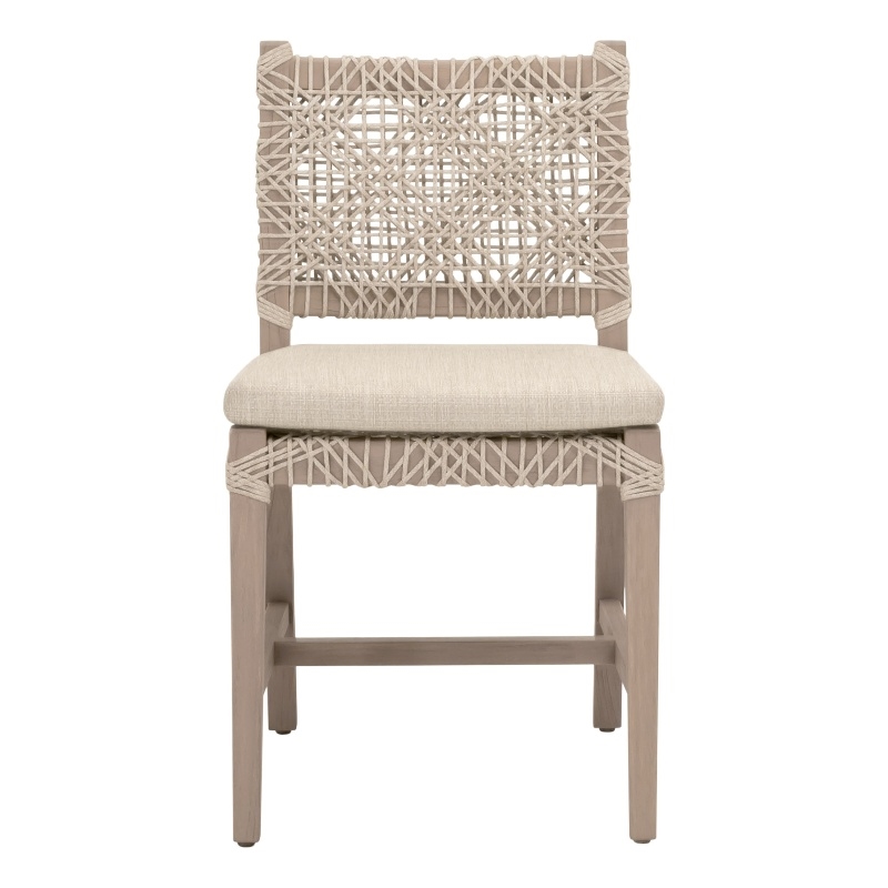 Pemberly Row Woven Rope Outdoor Teak Dining Chair in Ecru (Set of 2)