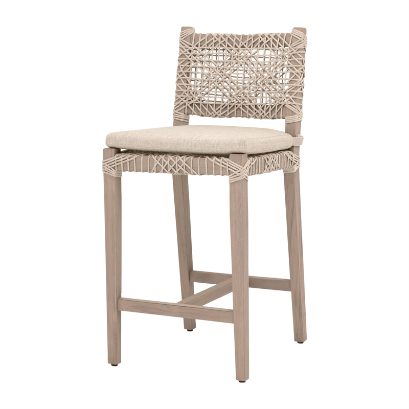 Pemberly Row Woven Rope Outdoor Teak Counter Stool 18.5