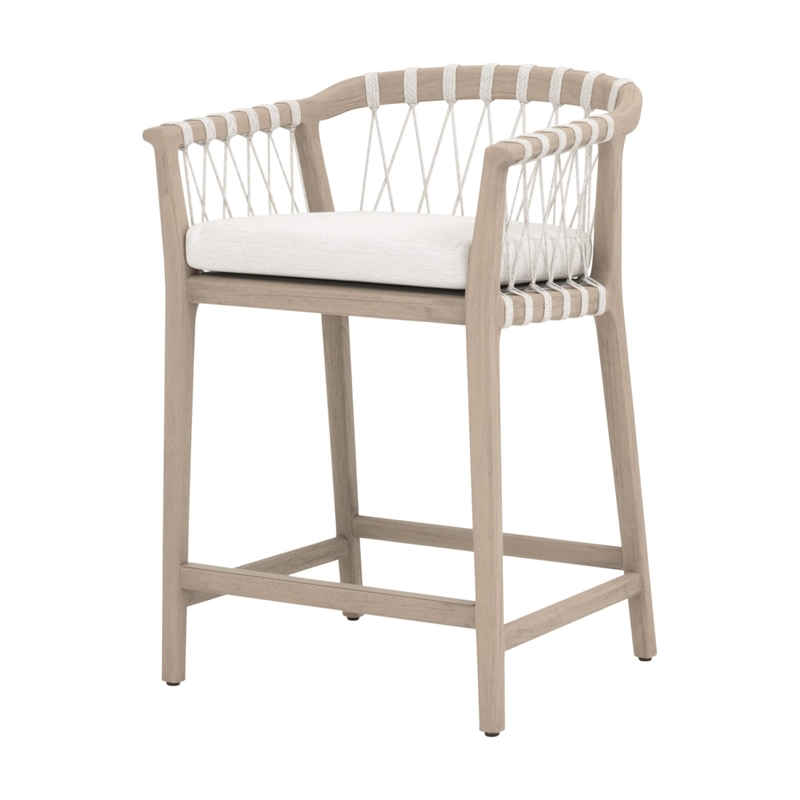 Pemberly Row Outdoor Woven Teak Counter Stool 24