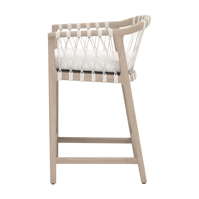 Pemberly Row Outdoor Woven Teak Counter Stool 24