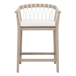 Pemberly Row Outdoor Woven Teak Counter Stool 24&quot x 35&quot in White