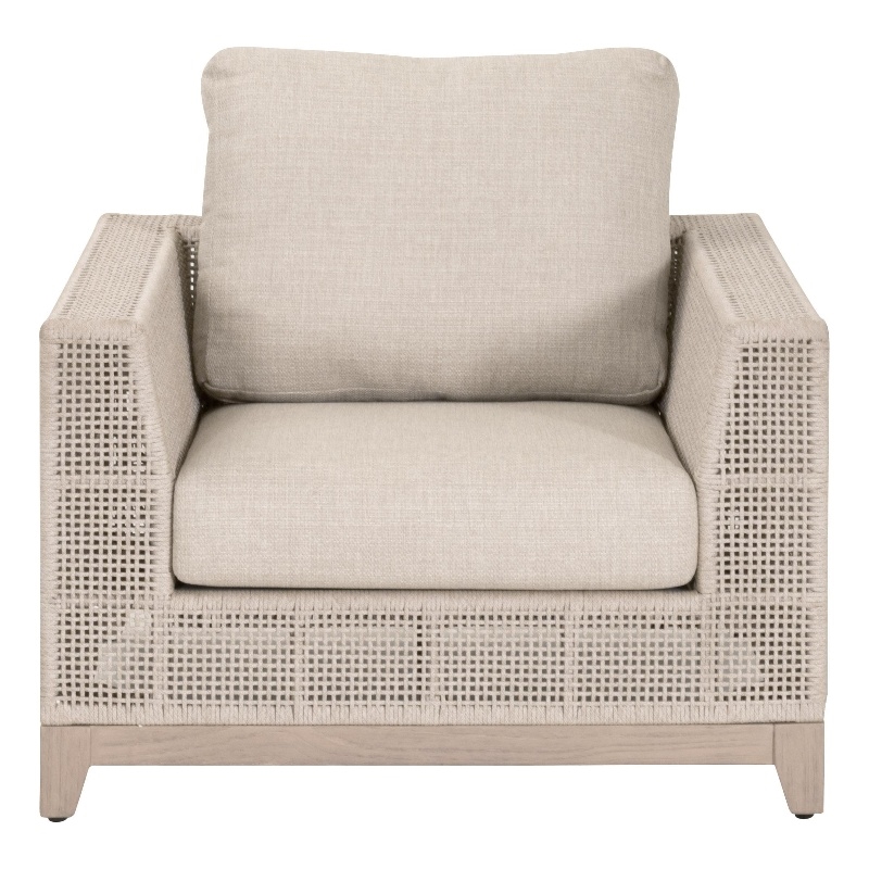 Pemberly Row Outdoor Rope and Teak Sofa Chair 36.5