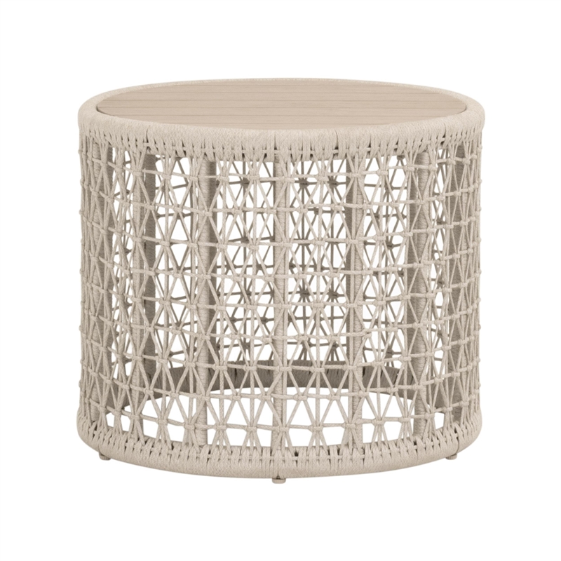 Pemberly Row Outdoor Rope and Teak Round End Table 24