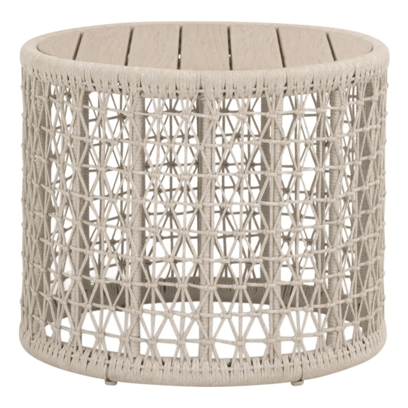 Pemberly Row Outdoor Rope and Teak Round End Table 24