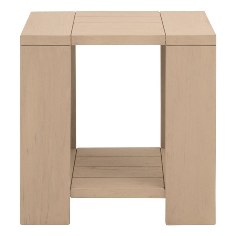 Pemberly Row Outdoor Teak End Table With Shelf 22.75