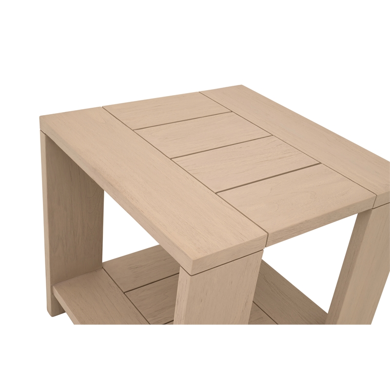 Pemberly Row Outdoor Teak End Table With Shelf 22.75