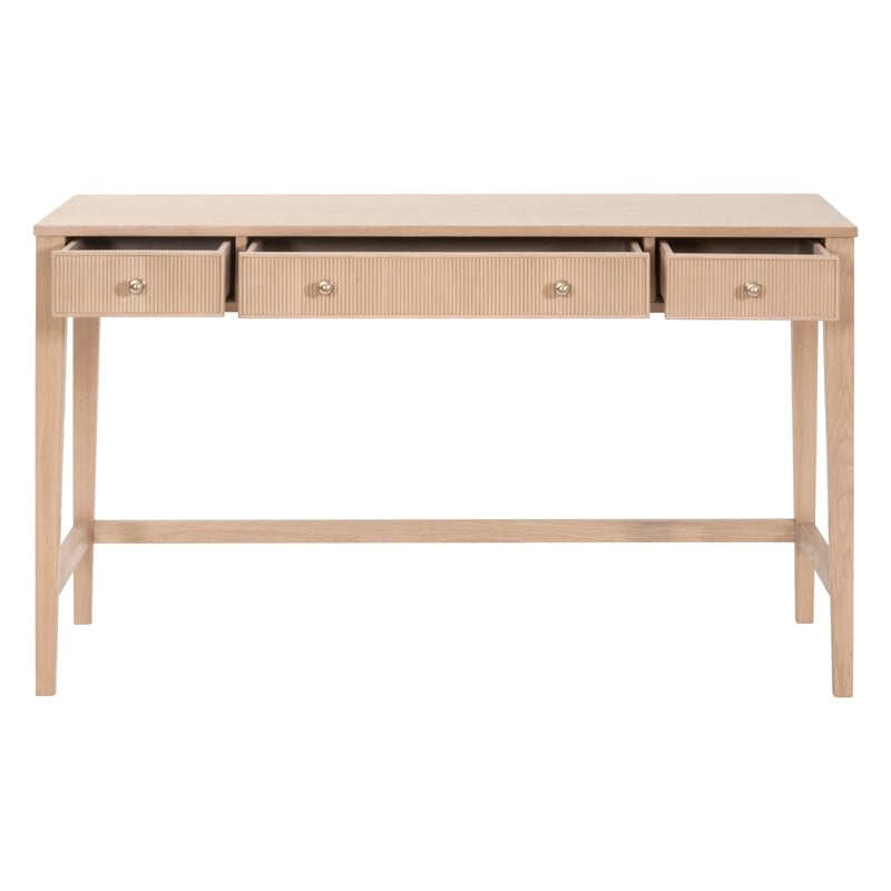 Pemberly Row Fluted 3-Drawer Oak Desk 54