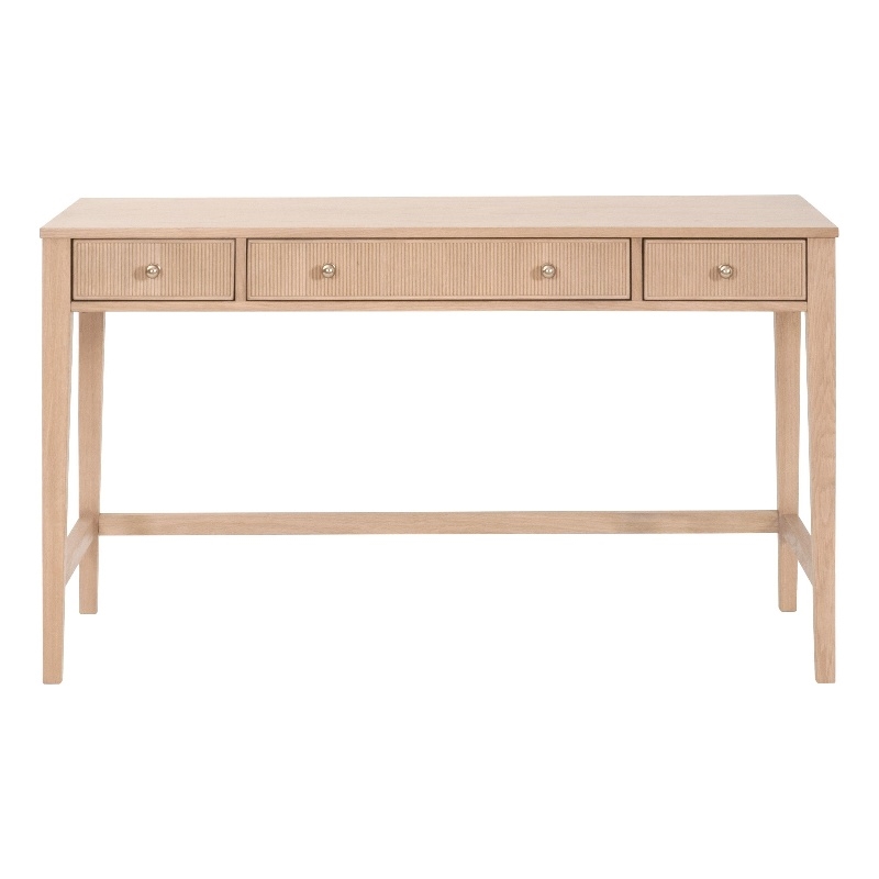 Pemberly Row Fluted 3-Drawer Oak Desk 54
