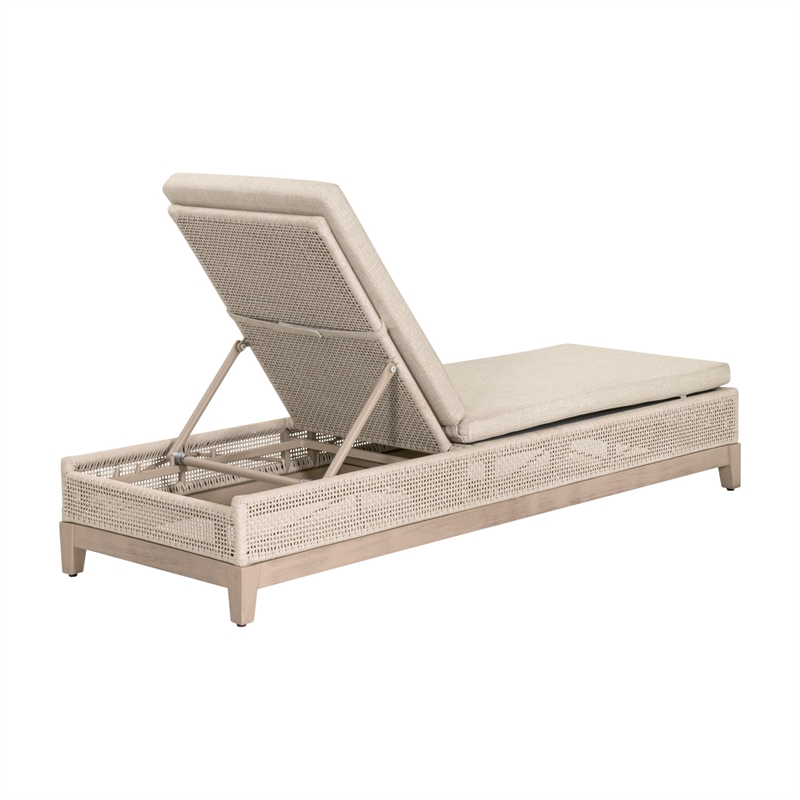 Pemberly Row Outdoor Woven Rope Teak Adjustable Chaise Lounge in Oat