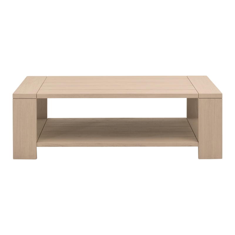 Pemberly Row Outdoor Teak Coffee Table With Shelf 52