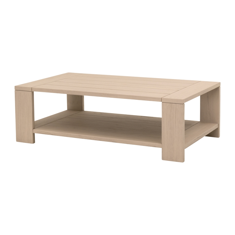 Pemberly Row Outdoor Teak Coffee Table With Shelf 52