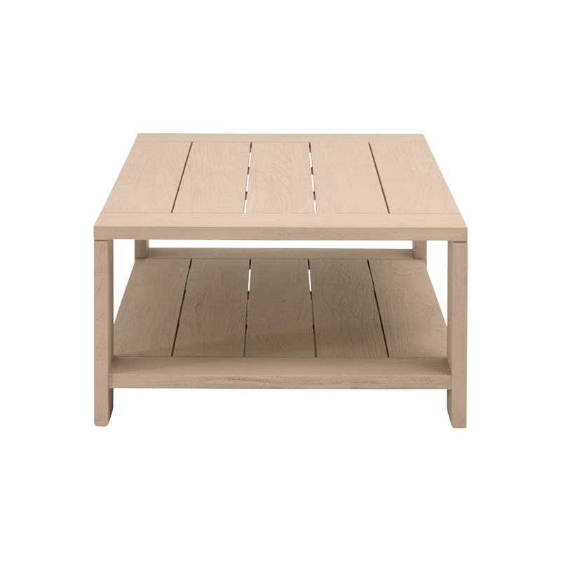 Pemberly Row Outdoor Teak Coffee Table With Shelf 52