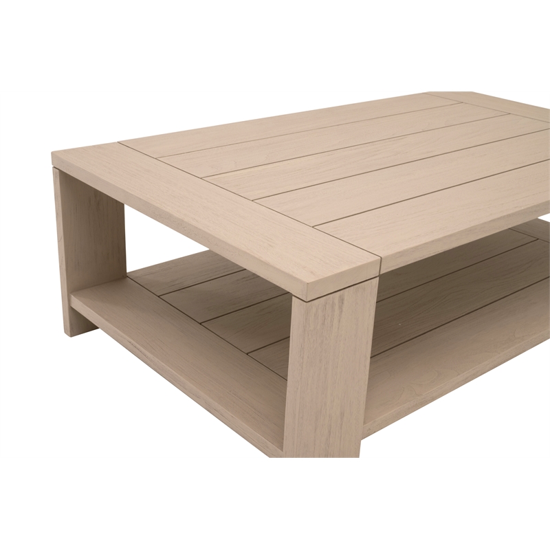Pemberly Row Outdoor Teak Coffee Table With Shelf 52