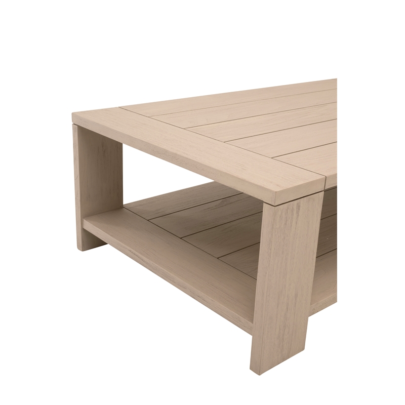 Pemberly Row Outdoor Teak Coffee Table With Shelf 52