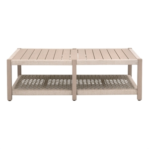 Pemberly Row Outdoor Rope and Teak Coffee Table 56.25&quot x 17.75&quot in Oat