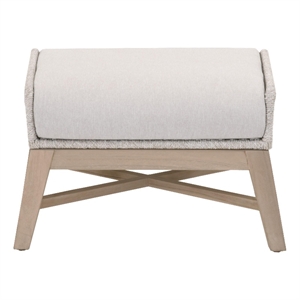 Pemberly Row Outdoor Woven Rope Teak Footstool 26.5&quot x 17.5&quot in Taupe