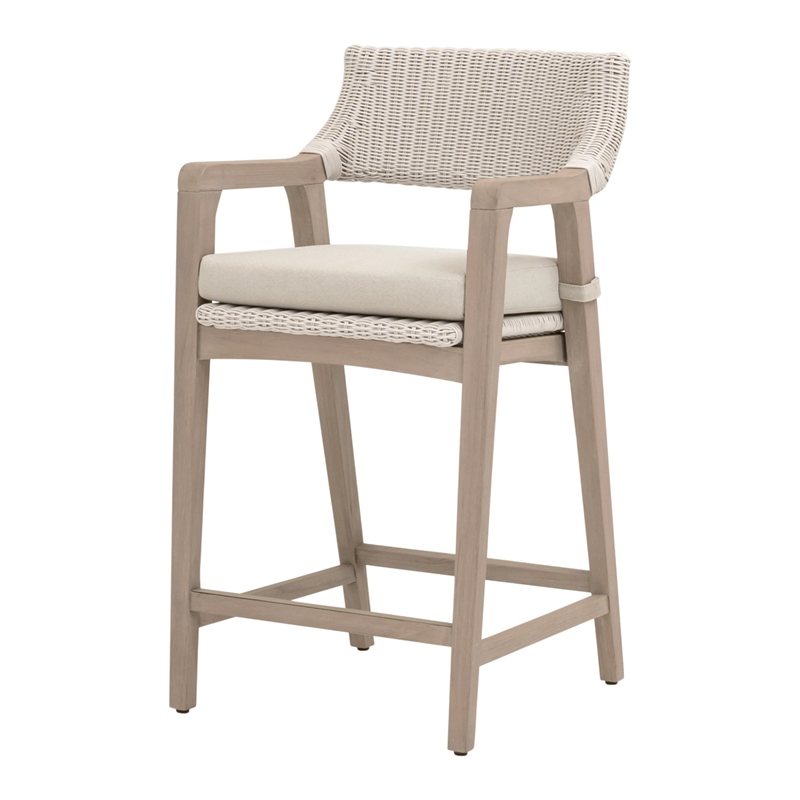 Pemberly Row Outdoor Wicker and Teak Counter Stool 28.5