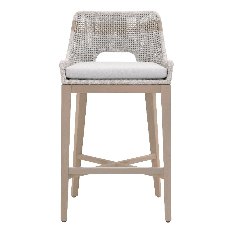 Pemberly Row Outdoor Woven Rope Teak Barstool 31