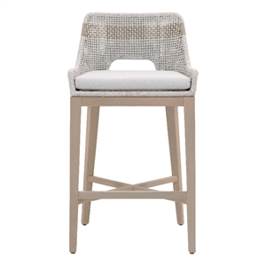 Pemberly Row Outdoor Woven Rope Teak Barstool 31&quot Seat in Taupe