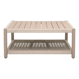 Pemberly Row Outdoor Square Teak and Rope Coffee Table 42.25&quot in Oat